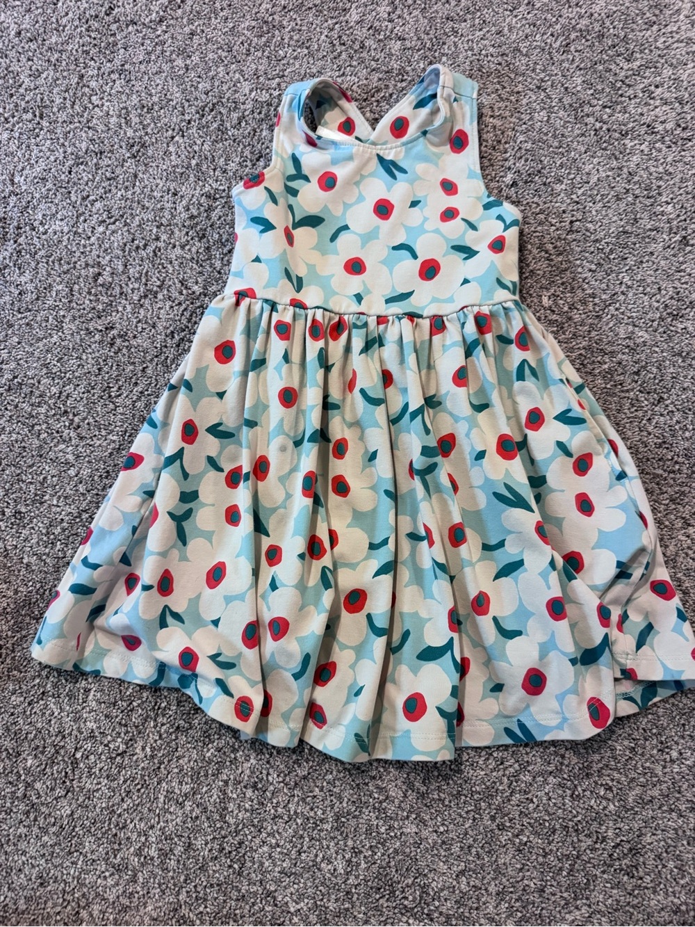 Hanna Andersson Floral Crisscross Back Dress in Light Blue, White & Red